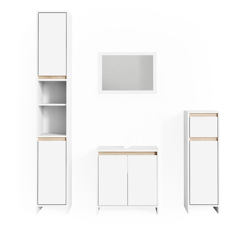 Vicco - Ensemble de meubles de salle de bain Emma, Blanc/Sonoma, 4 parties