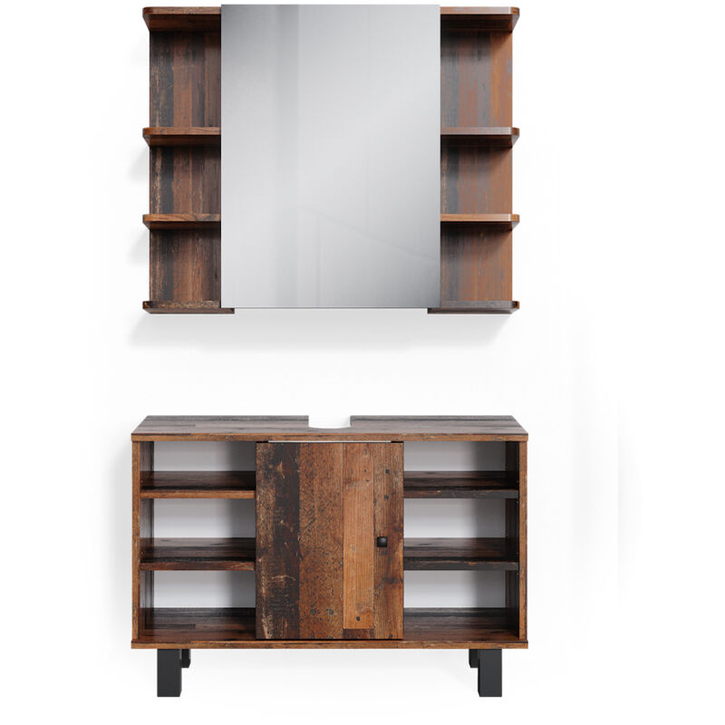 Vicco Set Mobili Bagno Fynn, Rovere Rustico, 2 Parti, Mobile Base 8...