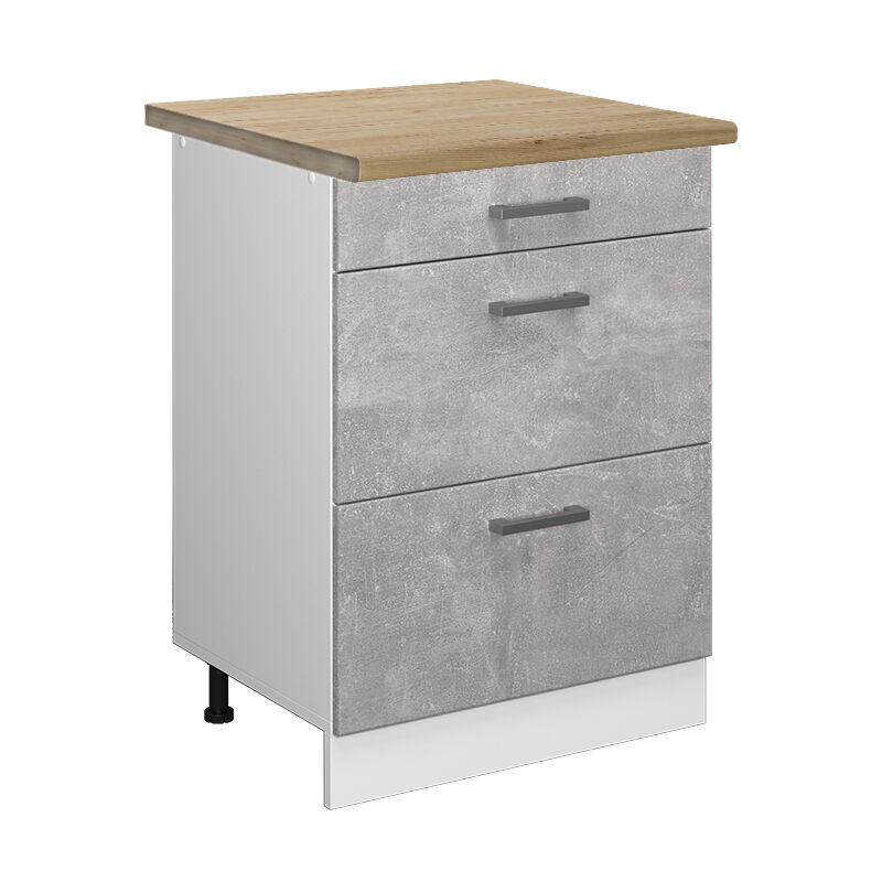 Vicco - Schubladenunterschrank R-line, Beton, 60 Cm Mit Schubladen, Ap Eiche
