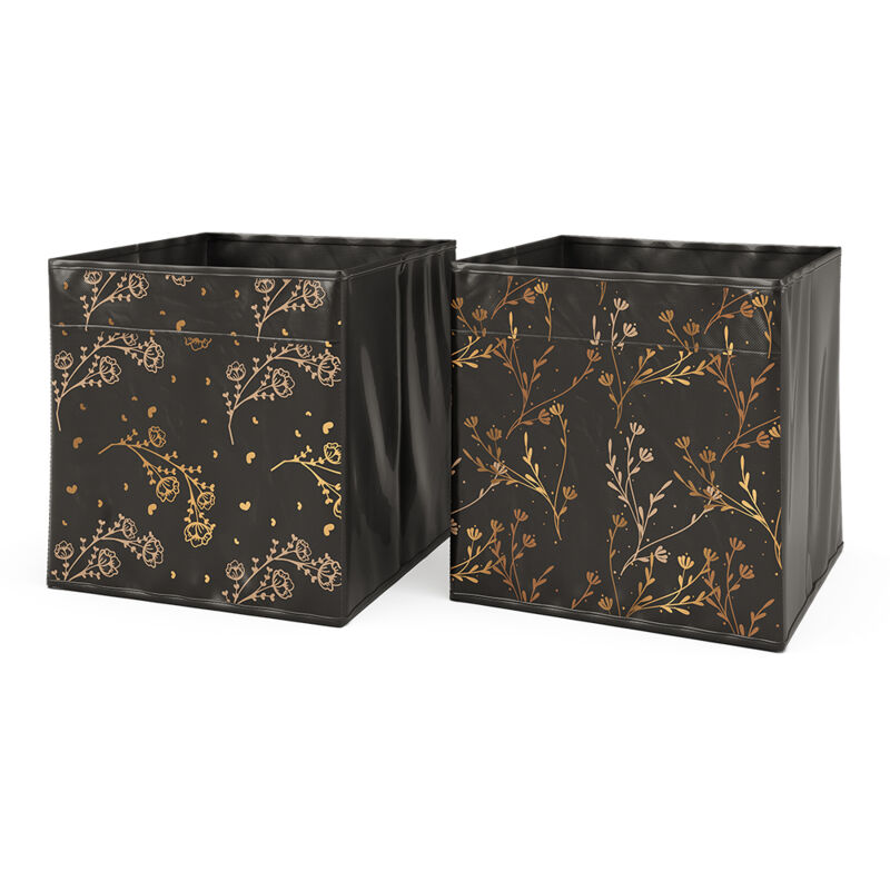 Boîte pliante, Noir/or (Floral), 30 x 30 cm Set de 2 options2 Vicco