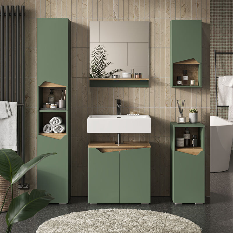 Vicco Set Di Mobili Da Bagno Marelle, Verde artigianale, 5 Teile