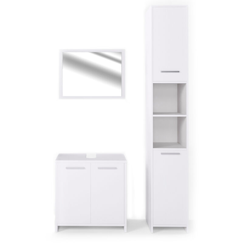 Vicco Set Mobili Bagno Kiko, Bianco, 3 Parti, Con Colonna