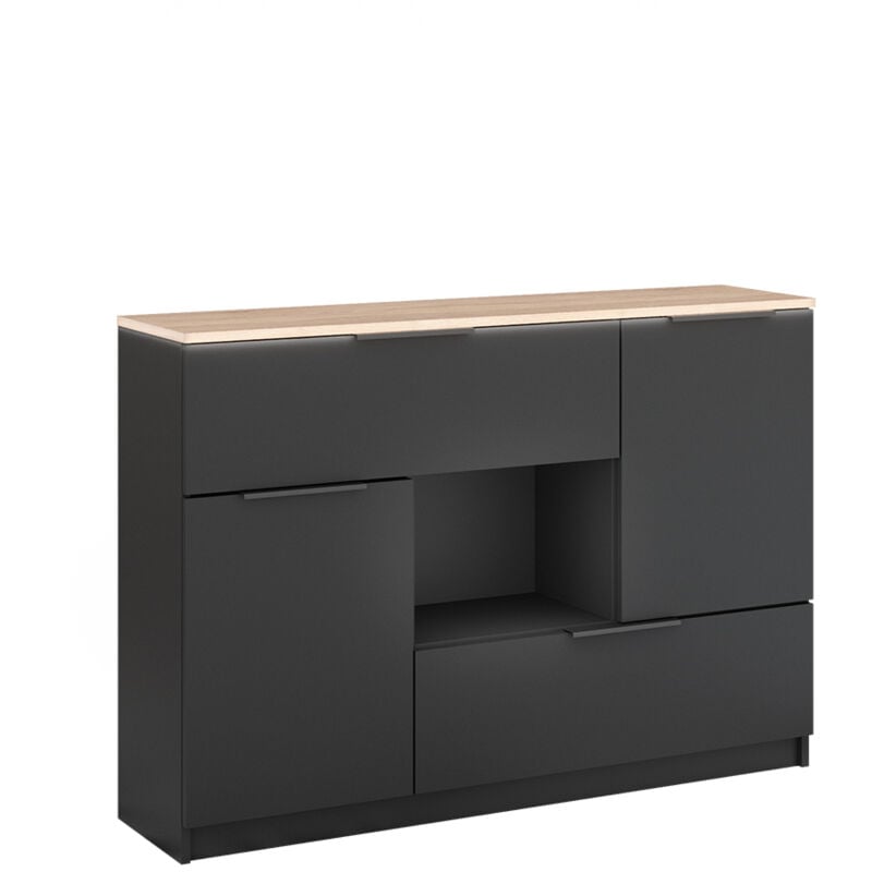 Commode avec tiroirs Betti, Anthracite, 120x83.6cm 2x porte, 2x tiroir et 1x compartiment ouvert Vicco