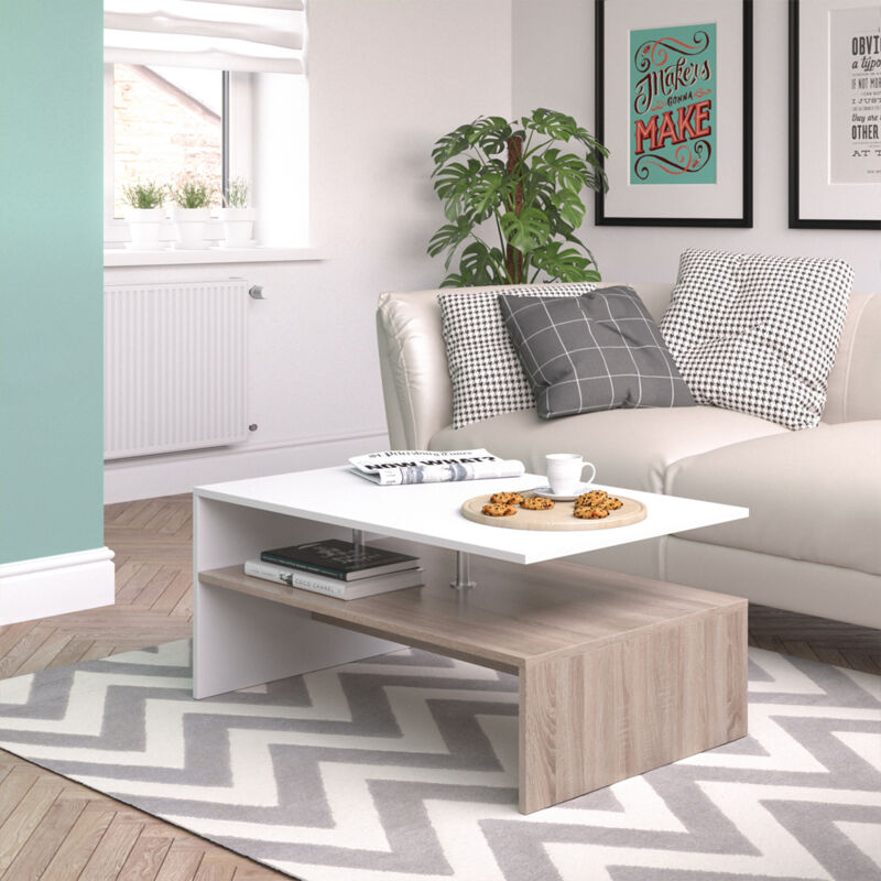 Vicco - Table basse Amato, Blanc/Sonoma, 90 x 60 cm