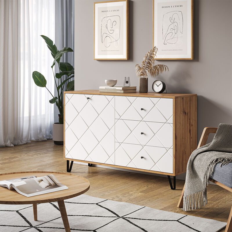 Vicco - Commode avec tiroirs Nizza, Chêne Artisan, 128x78cm