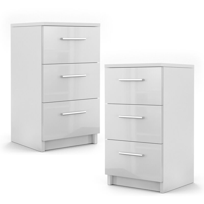 Table de chevet, Blanc Haute brillance, 38 x 66 cm Set de 2 Vicco