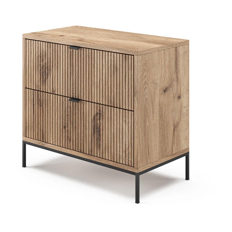 Table de chevet Eliza, Chêne Viking, 66 x 60 cm avec 2 tiroirs Vicco