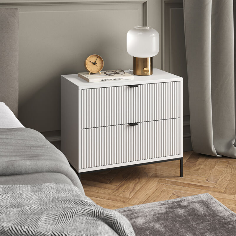 Vicco - Table de chevet Eliza, Blanc, 66 x 60 cm avec 2 tiroirs