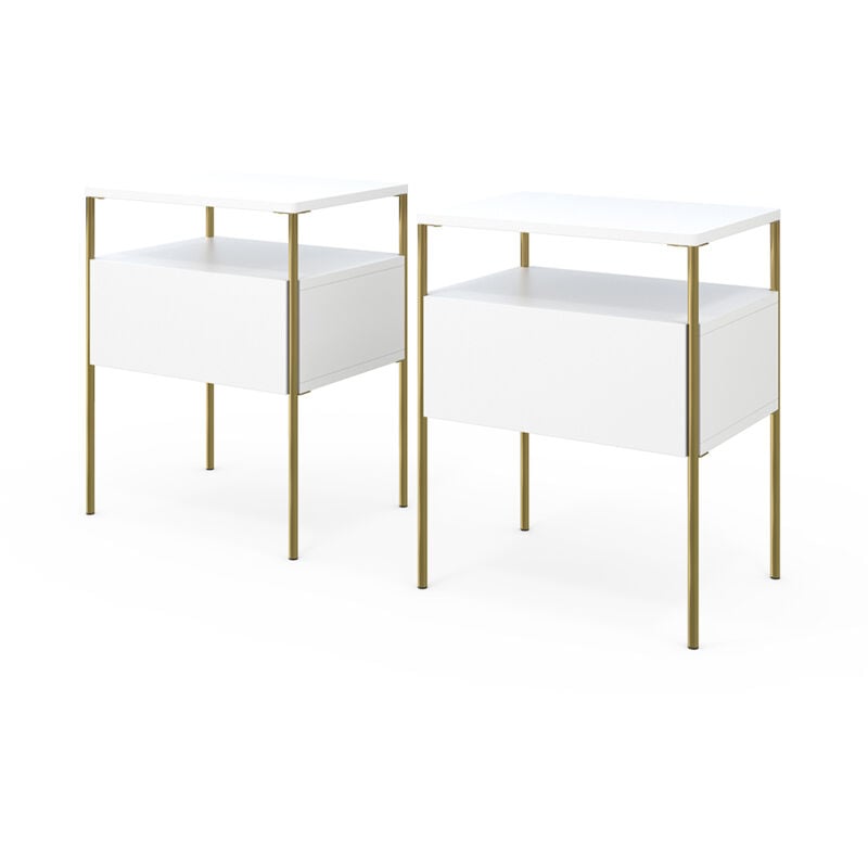 Vicco - Table de chevet Mira, Blanc/Or, 40 x 50 cm Lot de 2