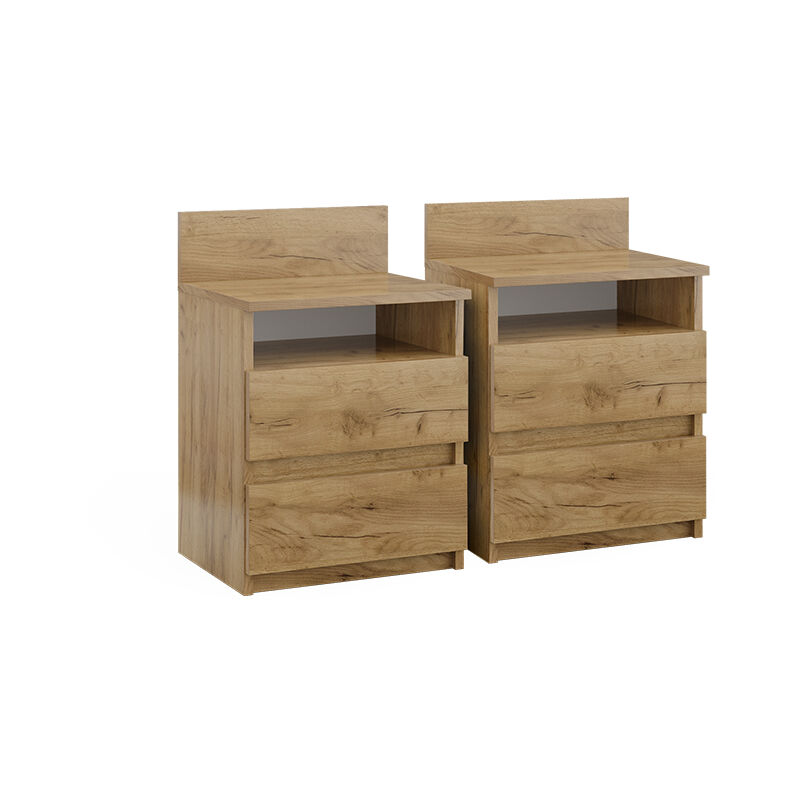 Table de chevet Monty, Chêne de force doré, 39.6 x 59.1 cm Lot de 2 Vicco