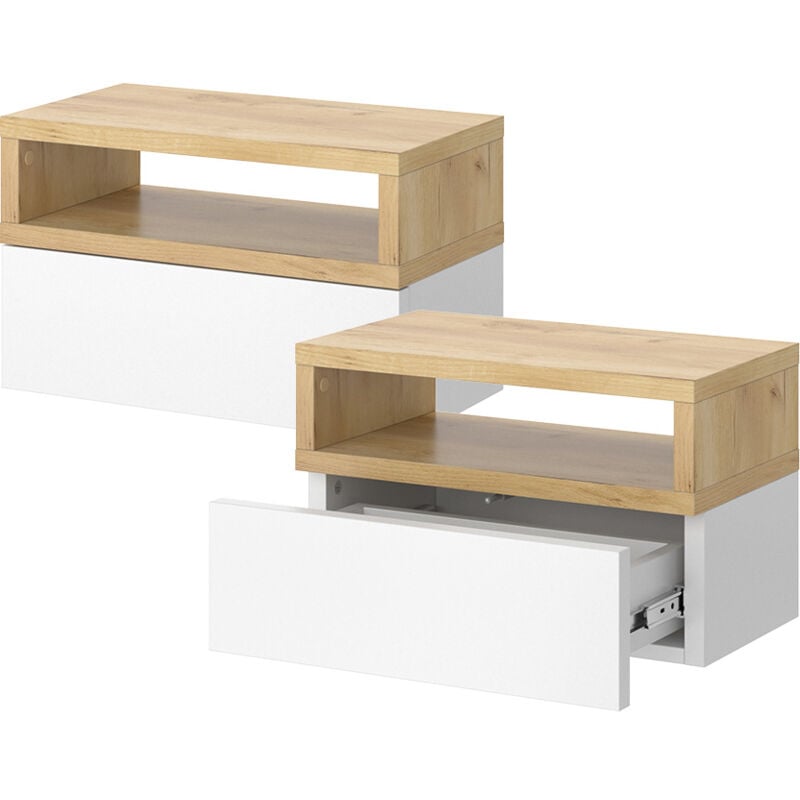 Table de chevet Urbano, Chêne de force doré, 45 x 28 cm Lot de 2 Vicco