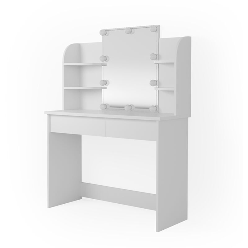 Vicco - Coiffeuse Charlotte, Blanc, 108 cm avec éclairage led