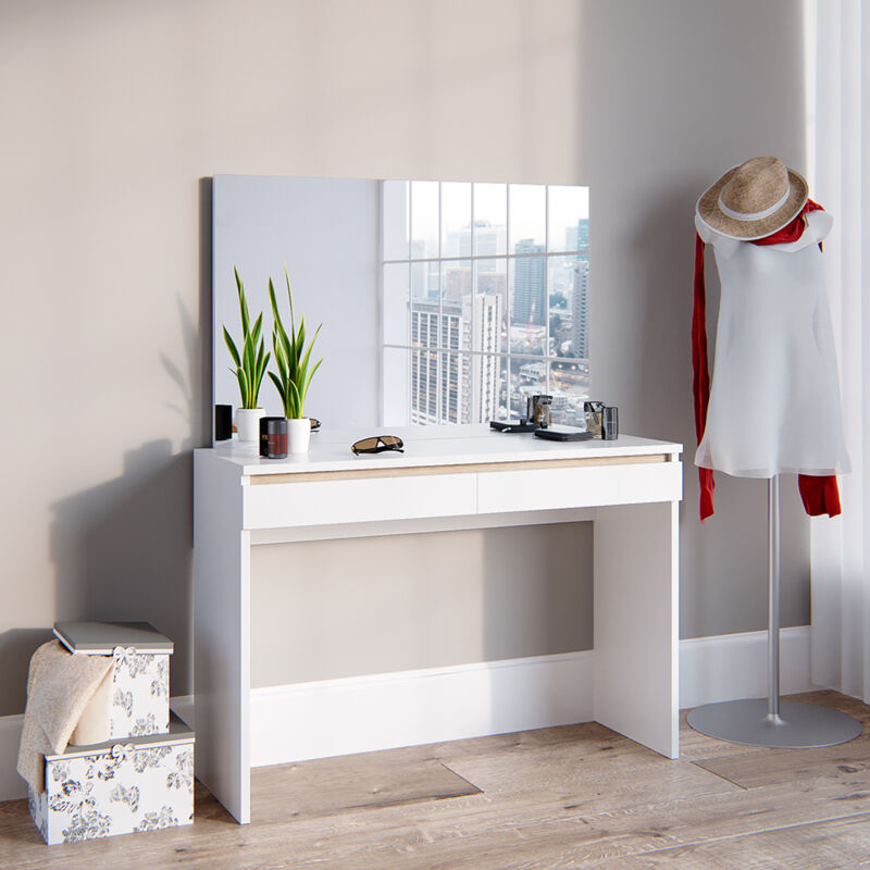 Coiffeuse Emma, Blanc, 120 cm sans miroir, Vicco