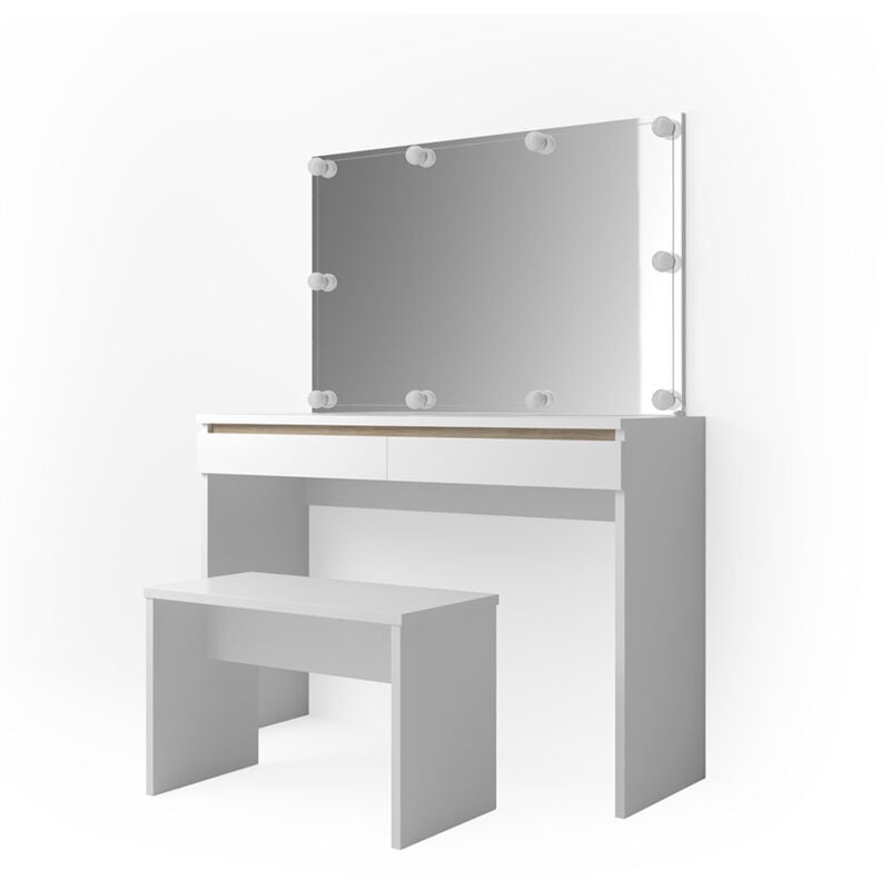 Coiffeuse Emma, Blanc, 120 cm avec éclairage LED et banc, Vicco