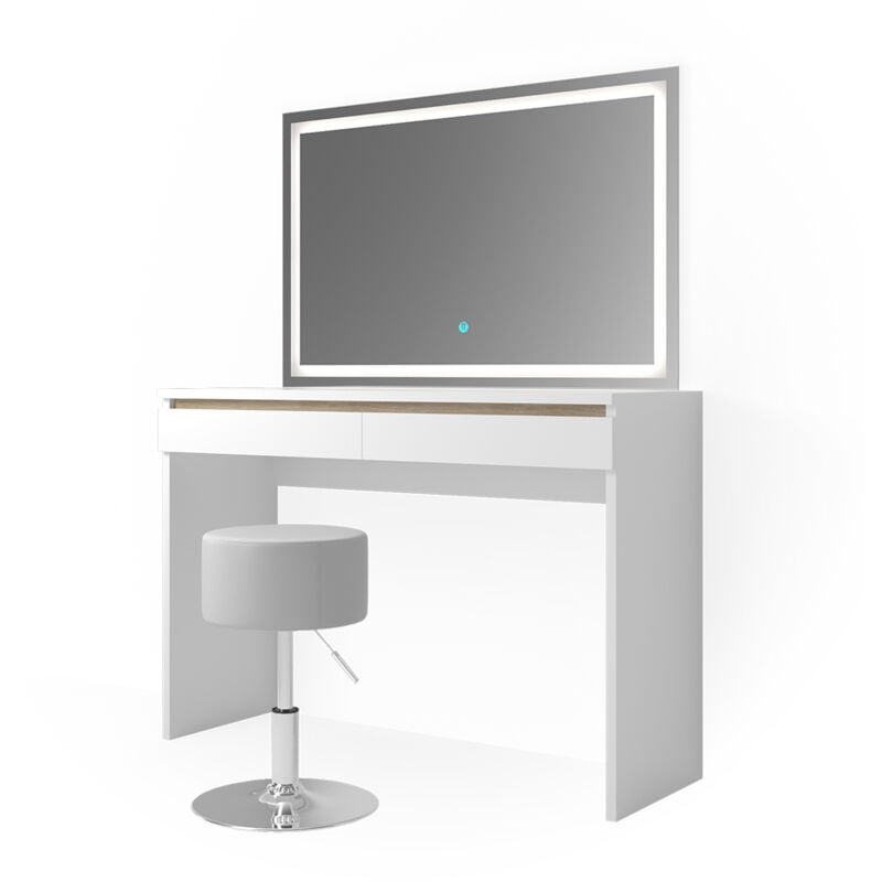 Vicco - Coiffeuse Emma, Blanc, 120 cm avec miroir led et tabouret