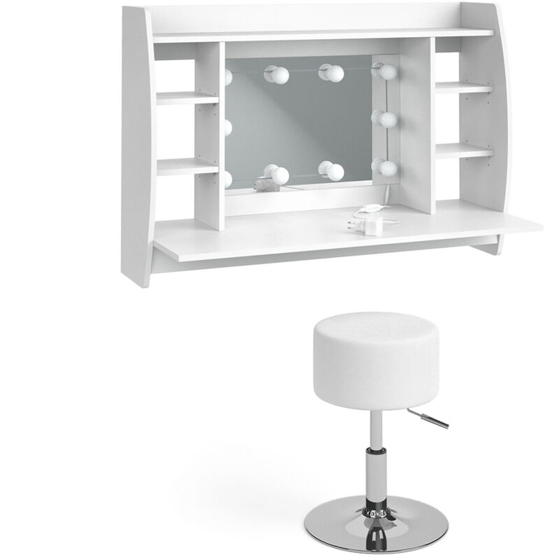 Coiffeuse Max, Blanc, 110 cm avec éclairage LED et tabouret, Vicco