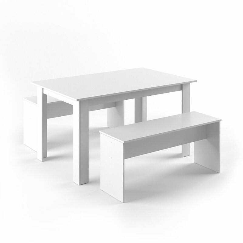 Tischgruppe Weiß - Sitzgruppe Essgruppe Holztisch Esstisch Holz Tisch - Vicco