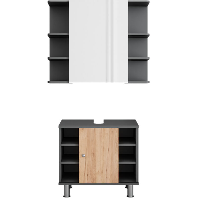 Vicco - Badmöbel-set Fynn, Anthrazit/goldkraft Eiche, 2 Teile