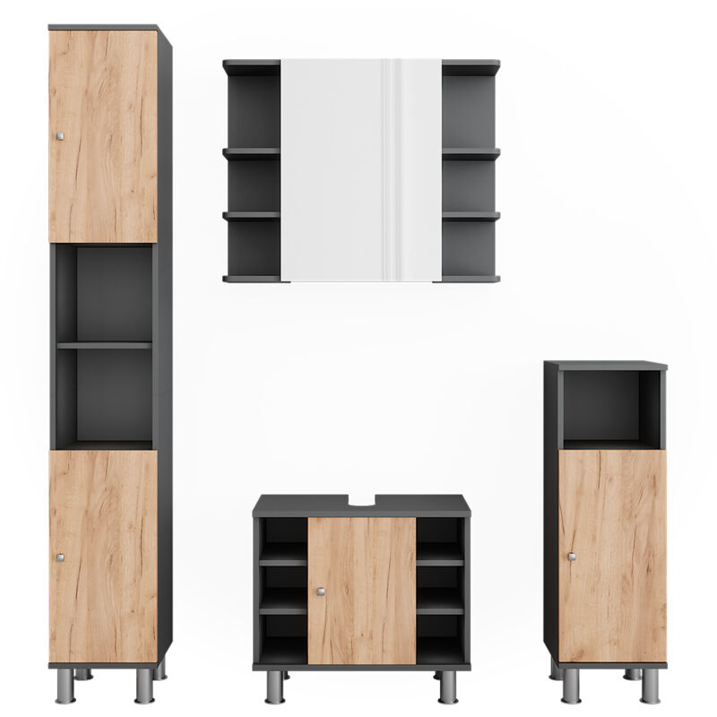 Badmöbel-set Fynn, Anthrazit/goldkraft Eiche, 4 Teile, Vicco