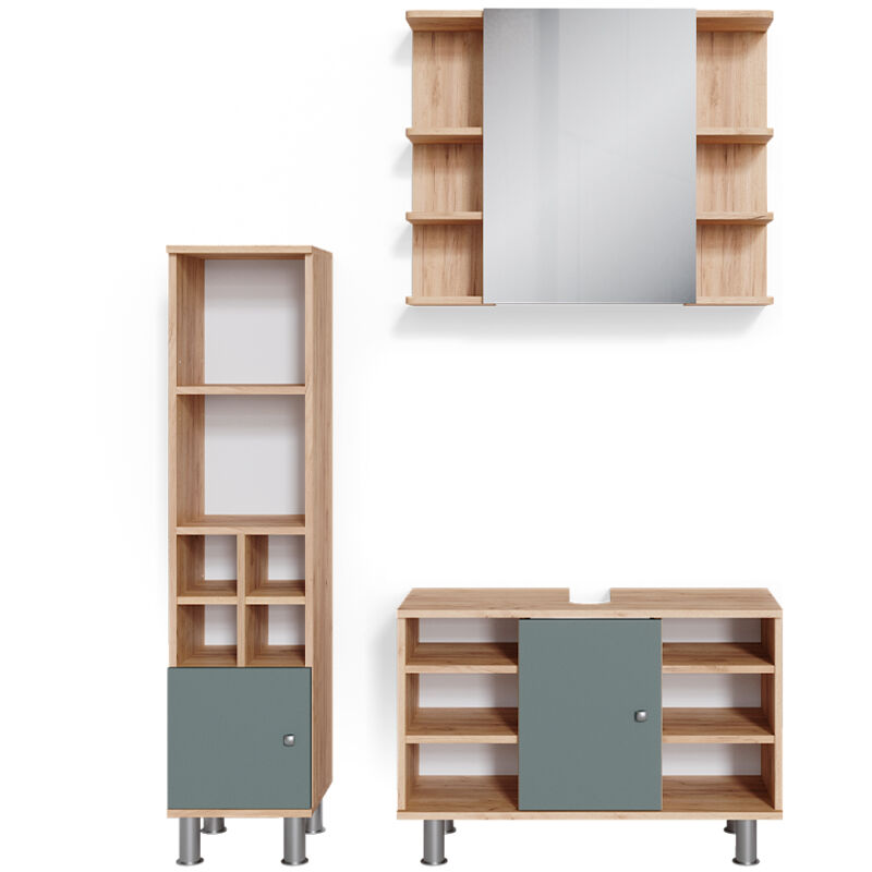 Vicco - Badmöbel-set Fynn, Grün, 3 Teile, Mit Midischrank Tür Klein