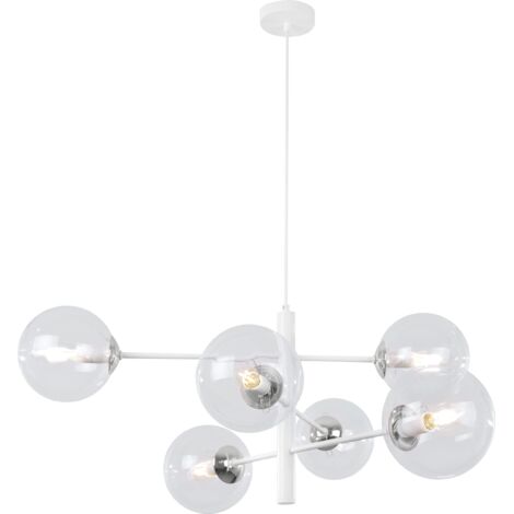 VICENZA HÄNGELAMPE WEISS CHROM 6 FLACHE KLARLAMPE E14