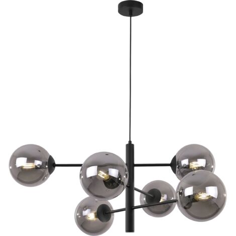 VICENZA SCHWARZE HÄNGELAMPE 6 FLACHE GRAPHIT-LAMPENSCHIRME E14