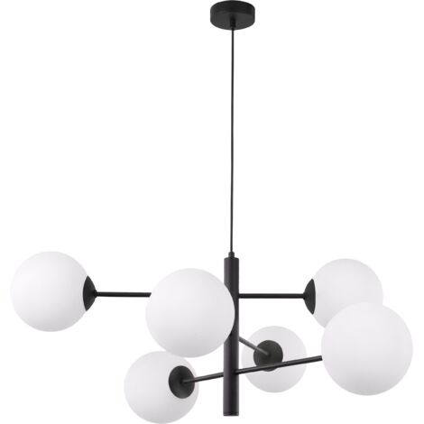 VICENZA SCHWARZE HÄNGELAMPE 6 FLACHE WEISSE LAMPENSCHIRME E14