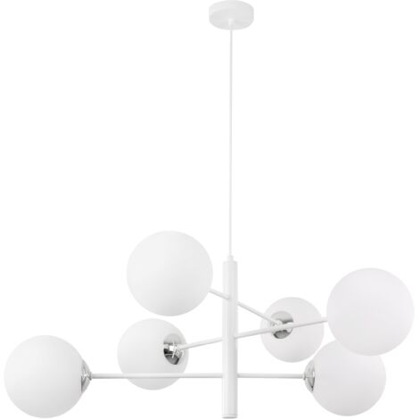 VICENZA WEISS CHROM HÄNGELAMPE 6 FLACHE WEISSE LAMPENSCHIRME E14
