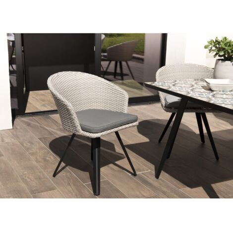 VICK - Chaise de jardin en rotin synthétique gris avec coussin gris