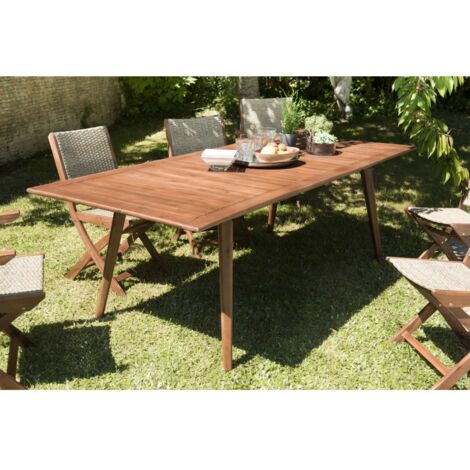 VICK - Table de jardin 8/10 personnes 180/240x100x75 cm en bois d'acacia