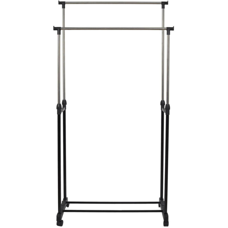 Vicky - Portant Double Réglable à Roulettes Noir et Chrome