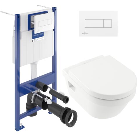 ViConnect Pack Bâti-support Villeroy & Boch + Cuvette sans bride Villeroy + Abattant + Plaque blanche (VICONNECTARCHI4-2)