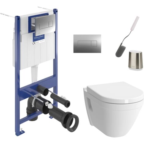 ViConnect Pro S Pack WC bâti-support Villeroy & Boch + WC avec bride + abattant SoftClose + plaque + brosse (VCNS50-2FL1CH)