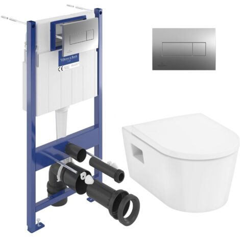 ViConnect Pro S Pack WC bâti-support Villeroy & Boch + WC sans bride Hansgrohe + abattant Softclose + plaque (VCNPURAS2CH)