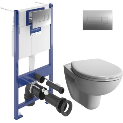 ViConnect Pro S Pack WC bâti support Villeroy & Boch + WC sans bride Vitra + abattant SoftClose + plaque (VCNNORMUSRS2CH)