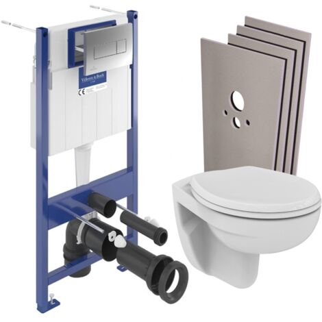 ViConnect Pro S Pack WC bâti-support Villeroy & Boch + WC suspendu Porcher + abattant + habillage + plaque (VCNPORCHER2SBCH)