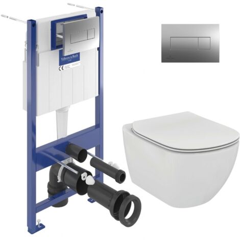 ViConnect Pro S Pack WC bâti-support Villeroy & boch + WC suspendu sans bride + abattant Softclose + plaque (VICONNECTTESI-2CH)
