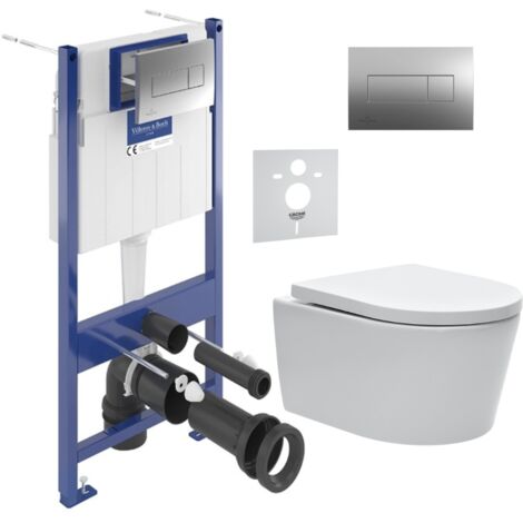 ViConnect Pro S Pack WC bâti Villeroy & Boch + WC sans bride Swiss Aqua Technologies + abattant + plaque (VICONSAT2CHSET)