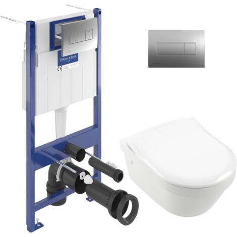 ViConnect Pro S Pack WC bâti Villeroy & Boch + WC sans bride Villeroy & Boch + abattant Duroplast + plaque (VICONTARCHI3-2CH)