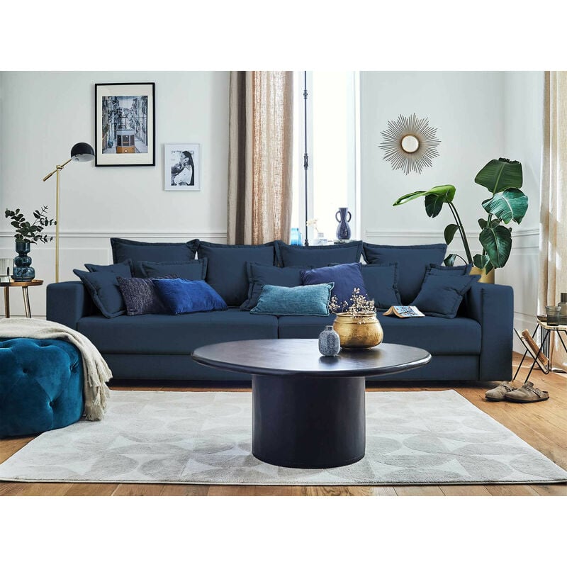 Lisa Design - Lys - canapé droit 4 places - en tissu - bleu ardoise