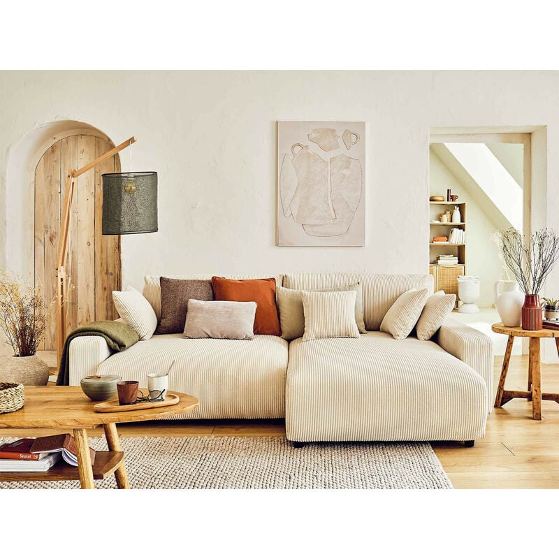 Canapé d'angle 4 places Beige Velours Design Promotion
