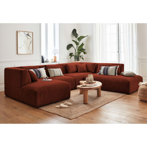 Victoire – modulare wohnlandschaft ecksofa rechts - 7-sitzer – aus cord - terrakotta