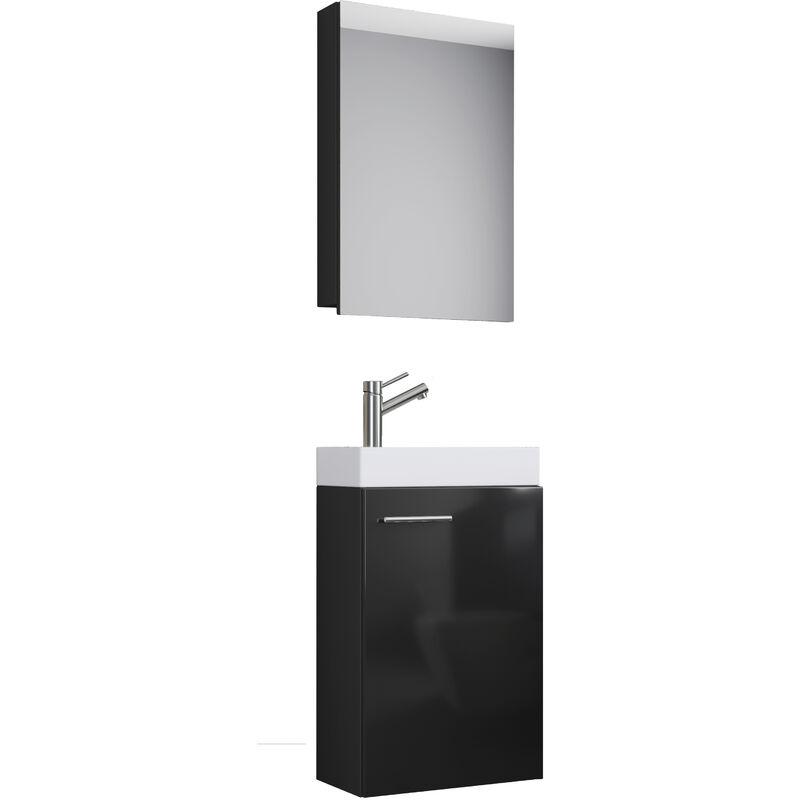 Ebuy24 - Victor Ensemble de meubles de salle de bain, 1 meuble bas, 1 armoire de toilette avec miroir, noir.