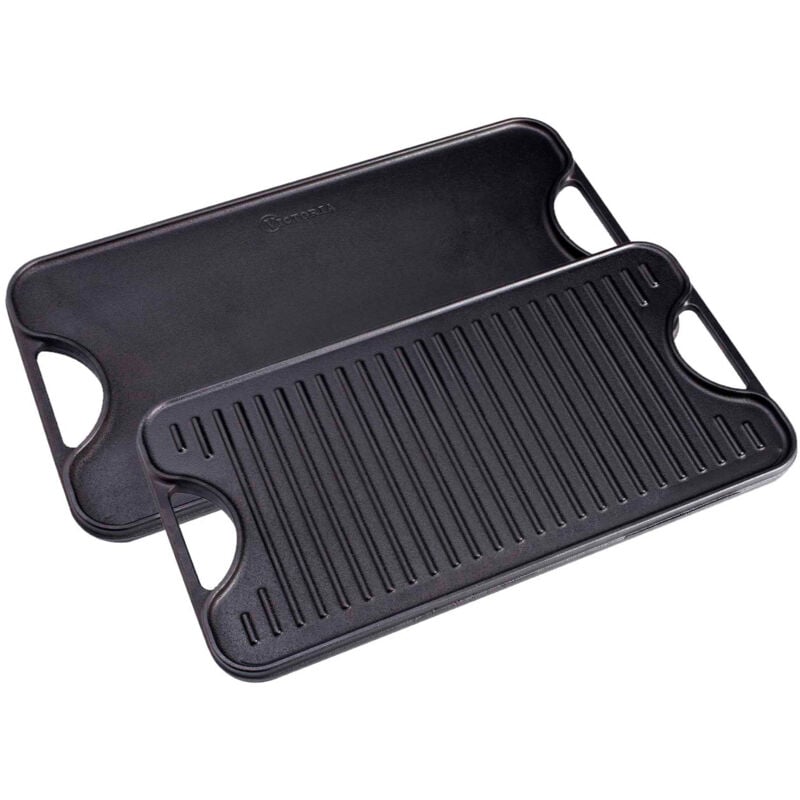 Victoria 34184 Plaque à Griller en Fonte Émaillée Induction Grille Réversible 50x35cm pour Feu Noir