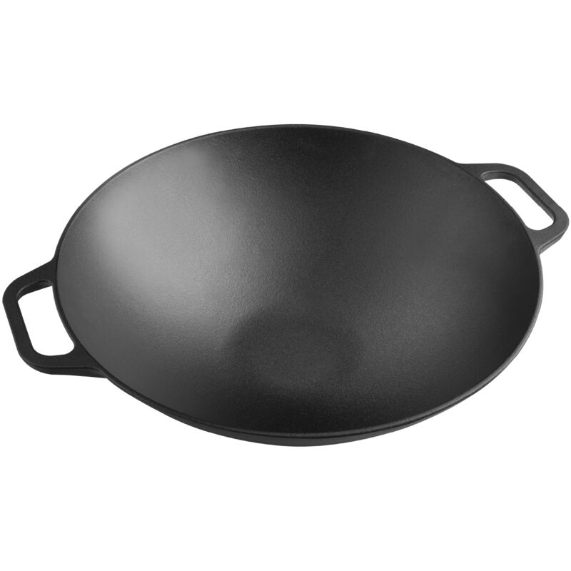 37291 Wok en Fonte Naturelle Induction 35,5cm, Convient pour le Feu, Barbecue, Four Noir - Victoria