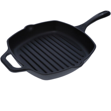 Victoria 38571 Sartén Grill Hierro Fundido Curado Inducción 25x25cm, Apta Fuego, Barbacoa, Cast Iron Skillet  Negro