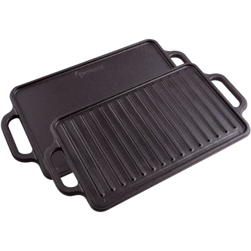 Victoria - 38793 Plaque à Griller en Fonte Émaillée Induction Grille Réversible 33x21cm pour Feu Noir