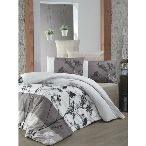 Victoria Belezza Brown Floral Soft Polycotton Luxury Elegance Duvet Cover Set with Pillowcases Single 135x200 cm + 50x75 cm Pillow Case