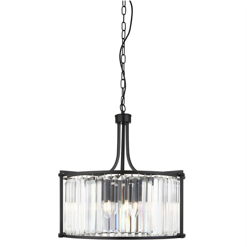 Victoria - 5 Light Round Pendant Matt Black, with Glass, E27 - Searchlight