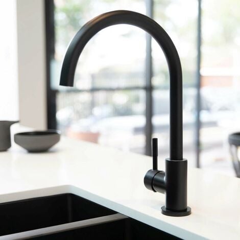NES HOME Victoria Matte Black Kitchen Single Lever Mixer Tap With Diffuser And 360 Swivel Spout